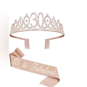 Elegant 30th Birthday Rose Gold Tiara & Sash Set 👑✨